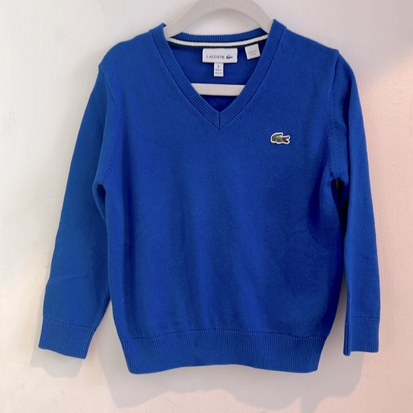 Lacoste Kids V-Neck Sweater NWOT blue preppy stylish warm retro